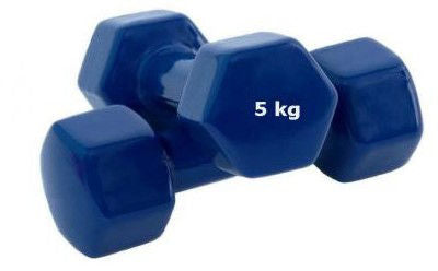 Гантель виниловая синяя 5 кг для фитнеса и тренировок