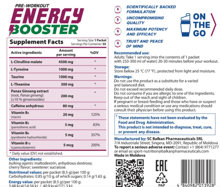 Предтренировочный комплекс Energy Booster для максимальной энергии