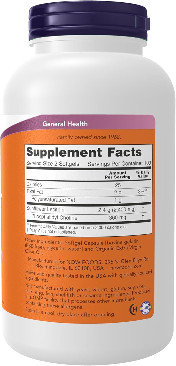 Now Foods Sunflower Lecithin 1200 mg — для печени и мозга