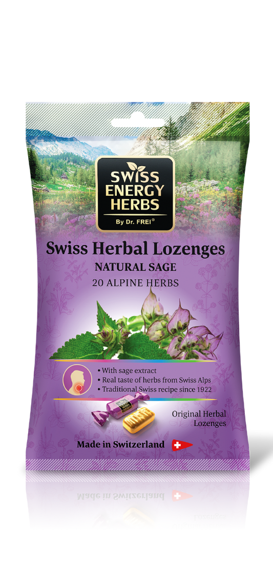 Драже Swiss Energy для здоровья горла, 20 трав и шалфей
