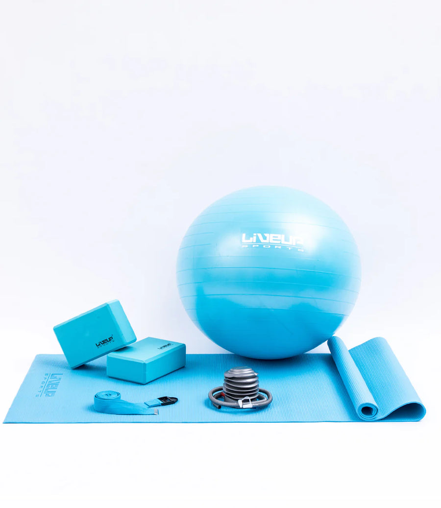 Набор для йоги LiveUp, коврик, фитбол и аксессуары