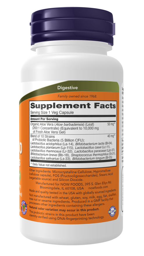 Now Foods, Aloe Vera 10,000 Probiotics, 60 Vcaps 