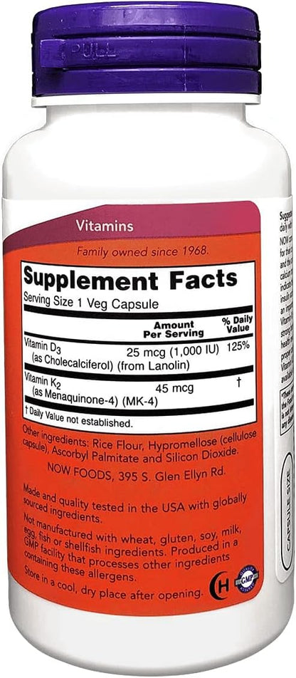 Now Foods, Vitamin D-3 and K2, 120 veg caps