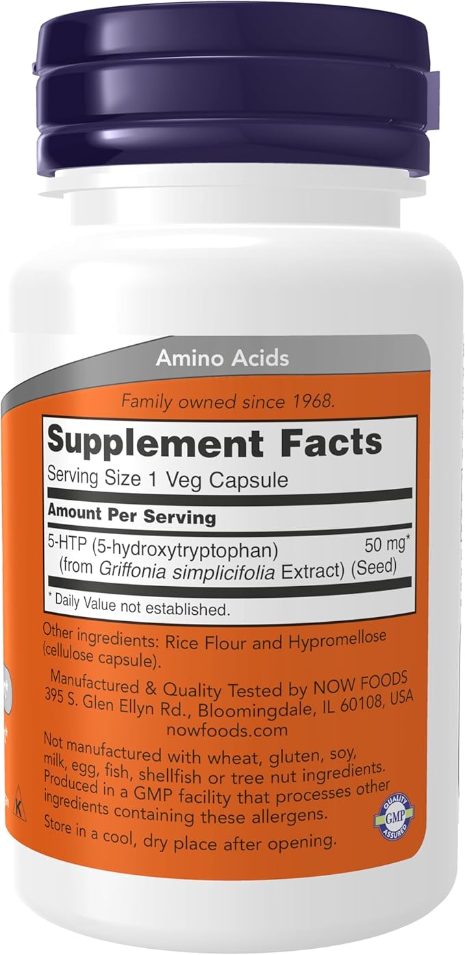 Now Foods, 5-HTP, 50 mg, 30 capsule vegetale