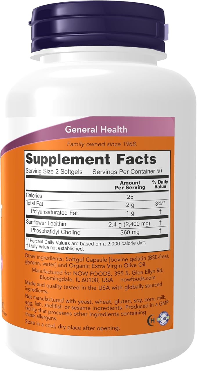 Now Foods, Sunflower Lecithin, 1200 mg, 100 sofgtels