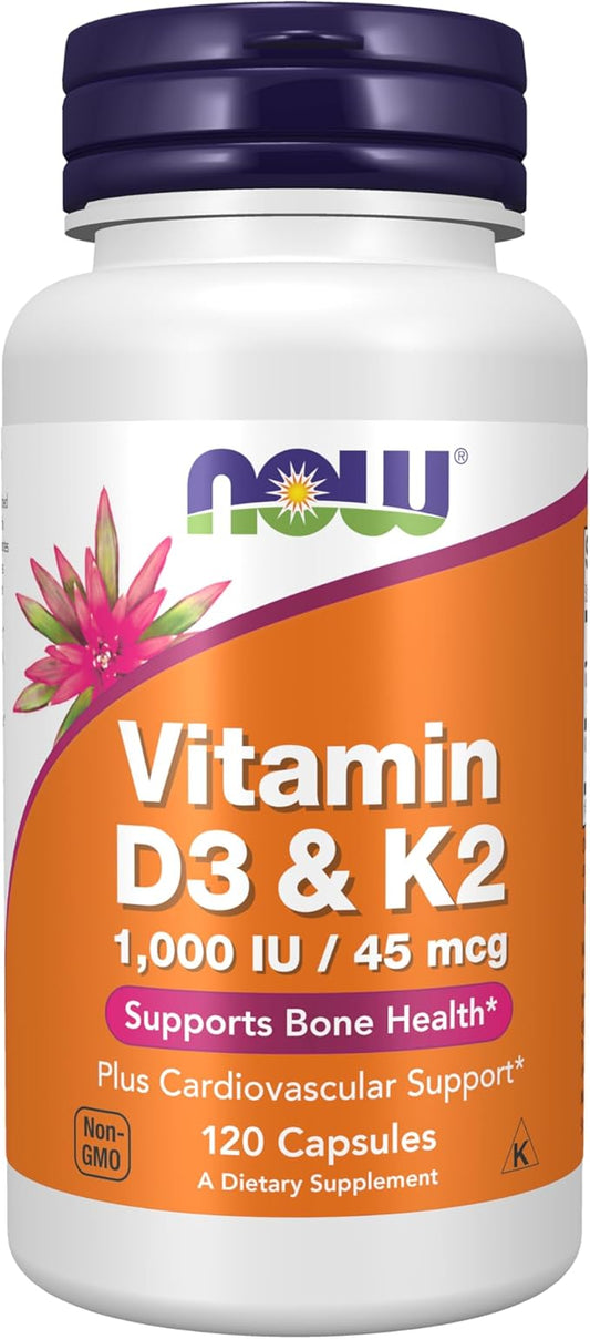 Now Foods, Vitamin D-3 and K2, 120 veg caps