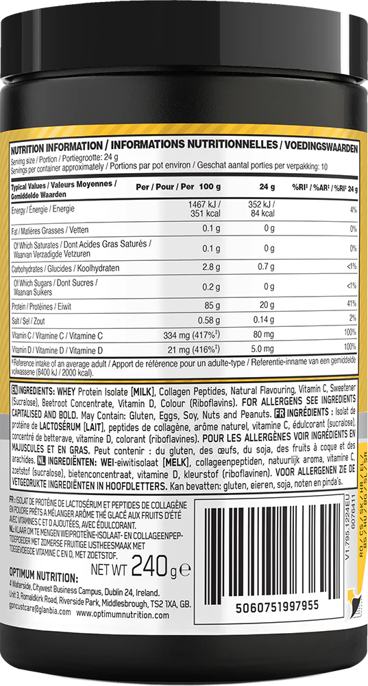 Gold Standard Clear Whey + Collagen 240 г – изолят протеина