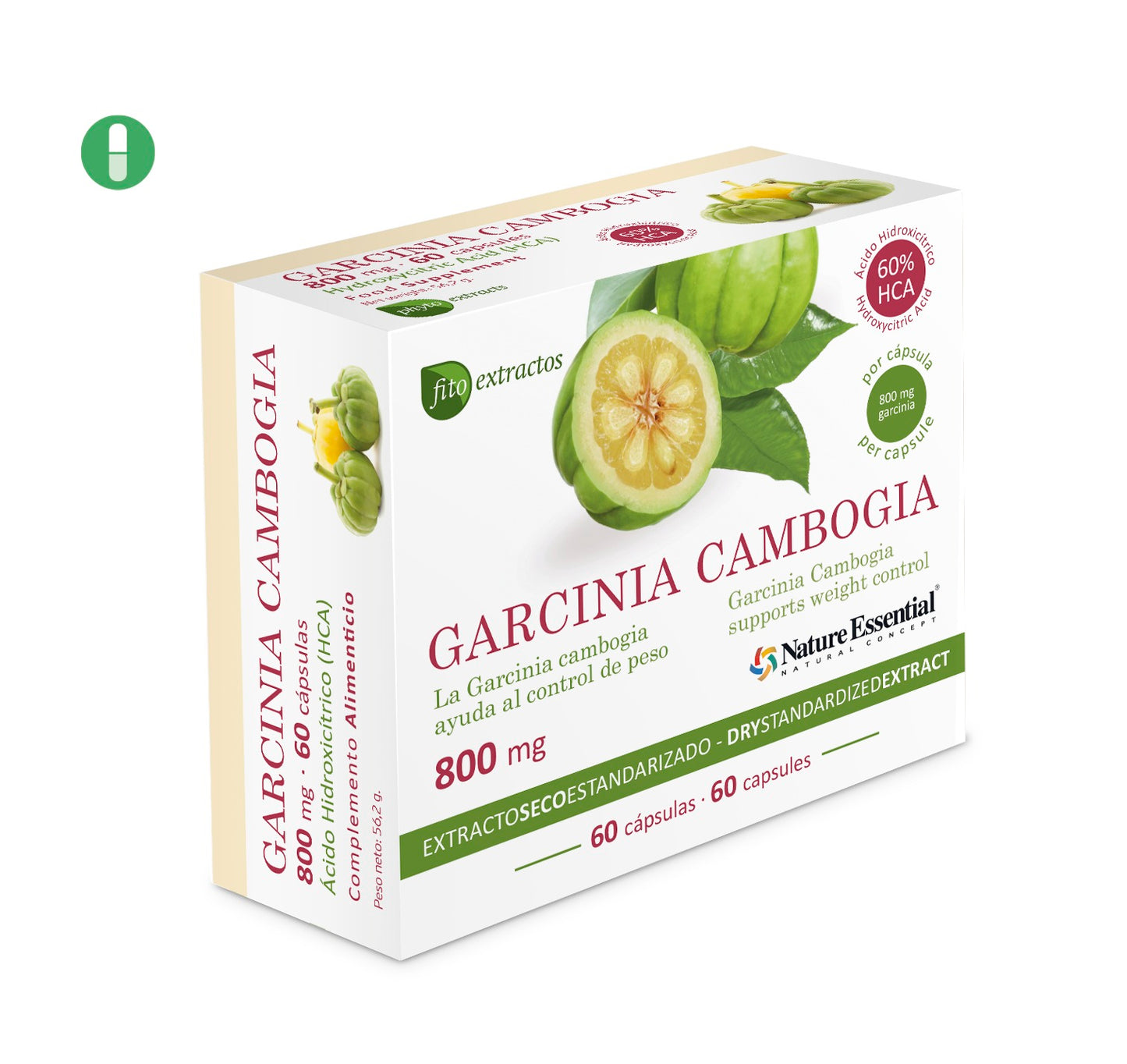 Garcinia cambogia 800 mg. (dry extract 60 % hca) 60 capsules.