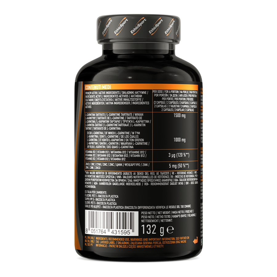 L-карнитин с витамином B12 для выносливости, 120 капсул